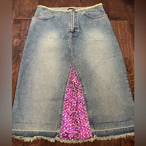 Firebrand Vintage Y2K Midi Denim Skirt Sequins size 10
